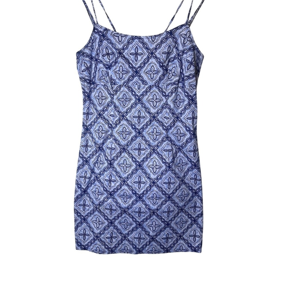 Rampage Blue Medallion Print Mini Dress Double Strap Lace Up Back Vintage 90s 5